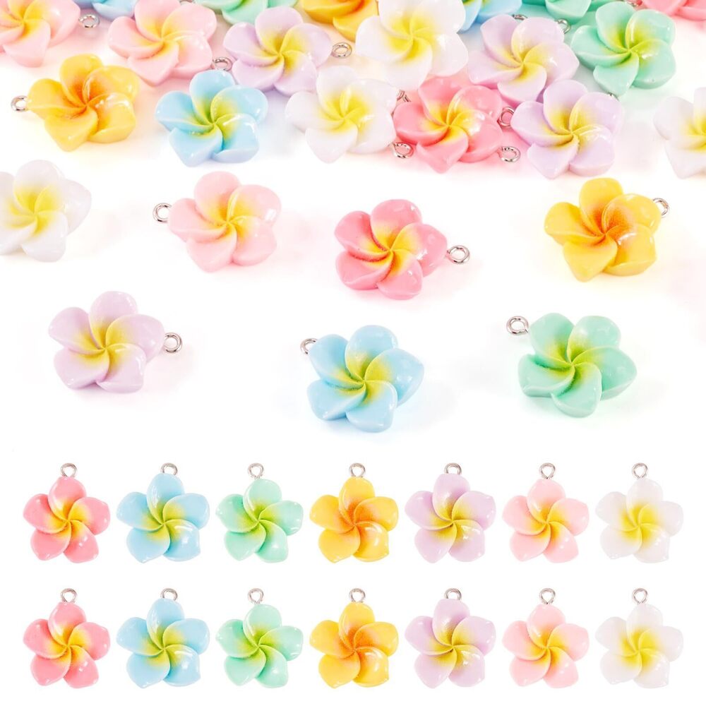 9599 28Pcs Resin Plumeria Flower Charms Colorful Frangipani Flower Charms